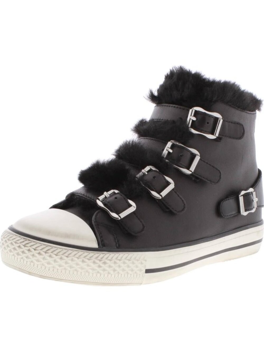 Ash Valko Black Fur Lined Buckle Strap High Tops Size 6